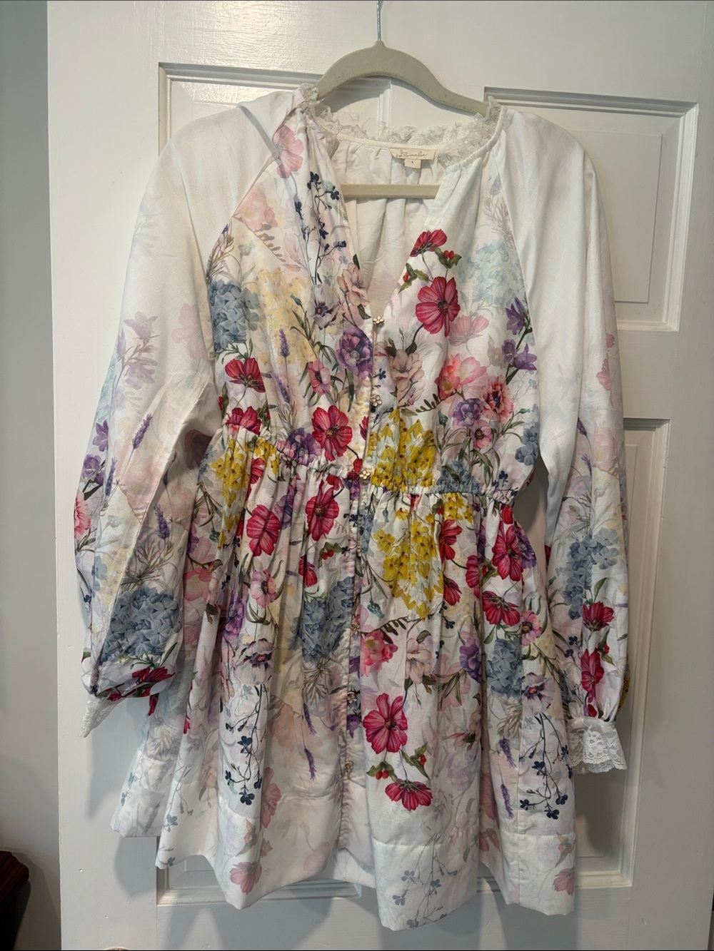 Anthropologie White Floral Tiered Babydoll Dress